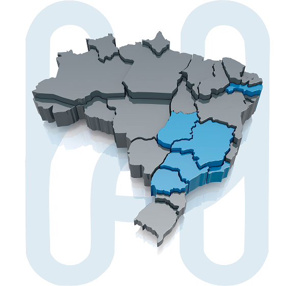 Mapa do Brasil com a identidade visual da Help Doctors, representando atendimento nacional